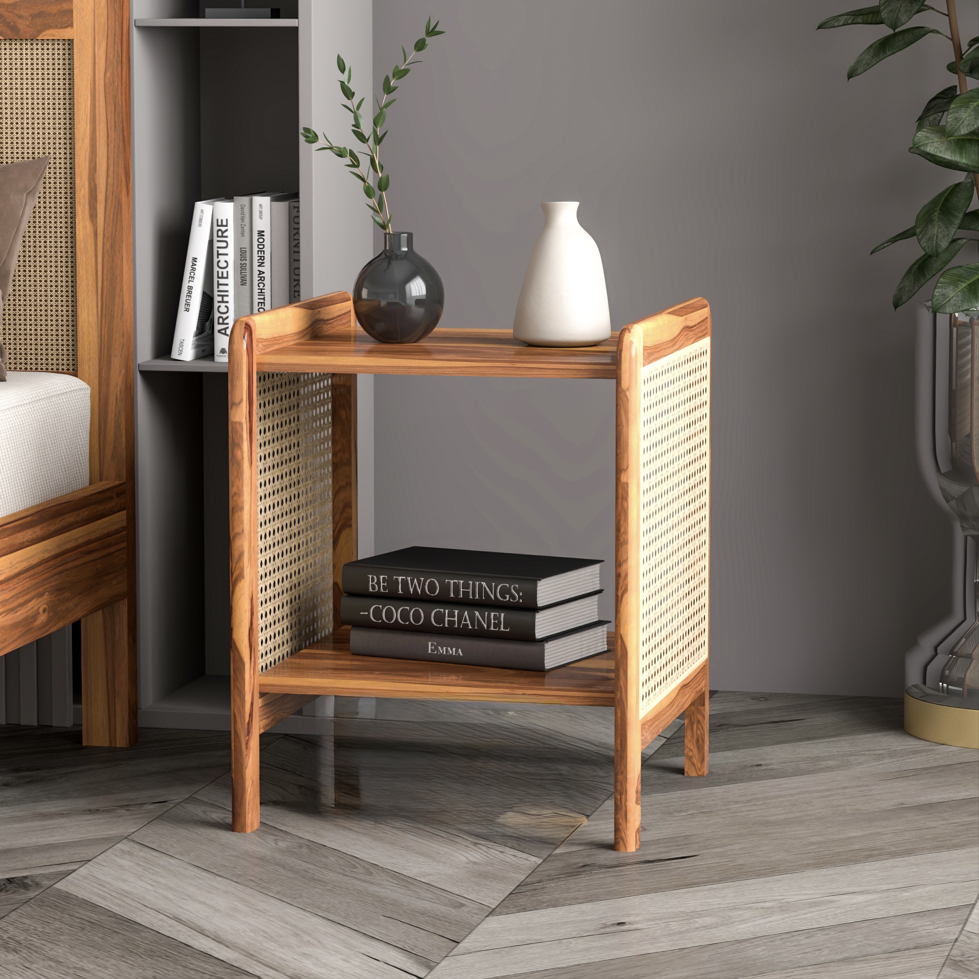 Bedside End Table Teak Finish